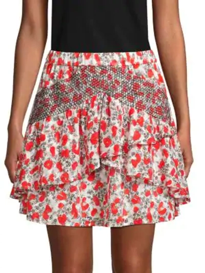 Shop Iro Printed Ruffled Mini Skirt In White Red
