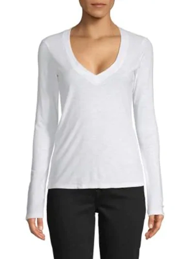 Shop James Perse Women's Long-sleeve Cotton-blend Top In White