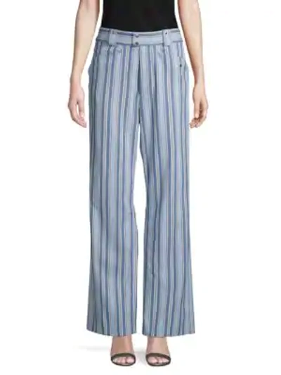 Shop Isabel Marant Striped Cotton Wide-leg Pants In Blue