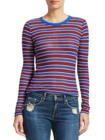 Shop Rag & Bone Avery Striped Cashmere-blend Shirt In Red Stripe