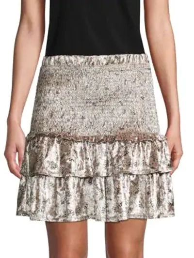 Shop Allison New York Floral Velvet Mini Skirt In Nude Floral