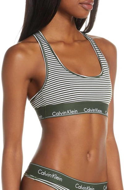 Shop Calvin Klein Modern Cotton Collection Cotton Blend Racerback Bralette In Marching Stripe Duffel Bag