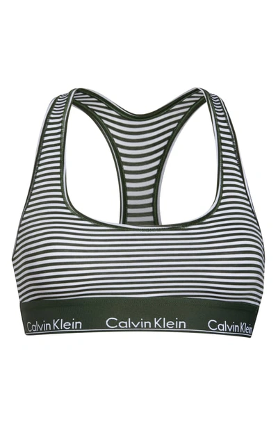 Shop Calvin Klein Modern Cotton Collection Cotton Blend Racerback Bralette In Marching Stripe Duffel Bag