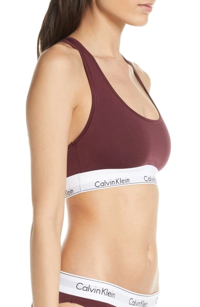 Shop Calvin Klein Modern Cotton Collection Cotton Blend Racerback Bralette In Deep Maroon