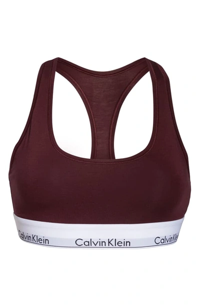 Shop Calvin Klein Modern Cotton Collection Cotton Blend Racerback Bralette In Deep Maroon