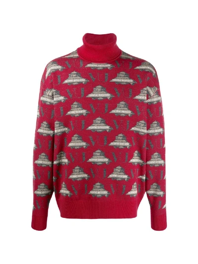 Shop Undercover Turtle-neck Embroidered Sweater In Red