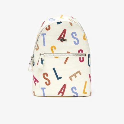 Shop Lacoste Women's Daily Classic Printed Coated Canvas Backpack In Alphabet Egret