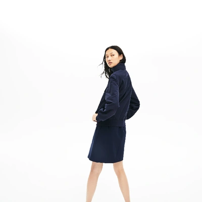 Shop Lacoste Women's Short Reversible Water-resistant Parka In Navy Blue / Blue