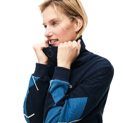 Shop Lacoste Women's Made In France Jacquard Patterned Fleece Sweatshirt Dress In Navy Blue