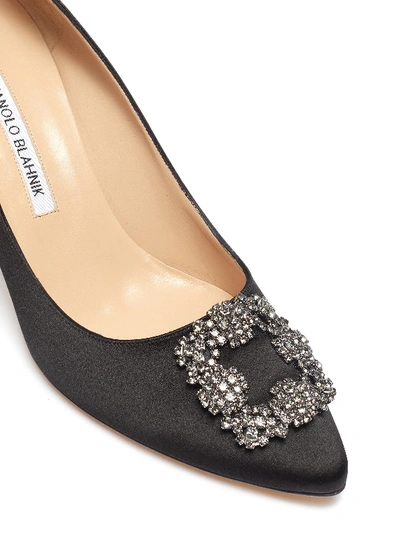 Shop Manolo Blahnik 'hangisi 70' Swarovski Crystal Brooch Satin Pumps In Black