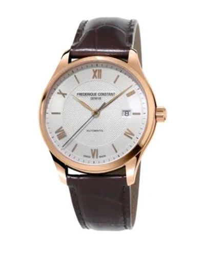 Shop Frederique Constant Classics Index Automatic Stainless Steel And Leather Strap Watch In Brown