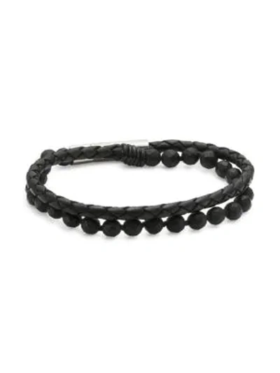Shop Jonas Studio Dakoka Stainless Steel, Leather & Onyx Double-wrap Bracelet In Black