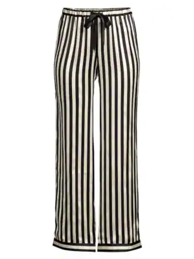 Shop Morgan Lane Chantal Striped Silk Charmeuse Pajama Pants In Ecru Noir