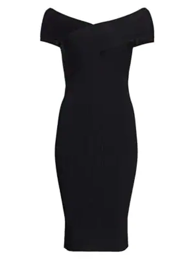 Shop Akris Off-the-shoulder Ribbed Midi Dress In Black
