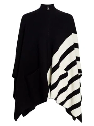 Shop Akris Reversible Cashmere Intarsia Stripe Cape In Black Jasmin