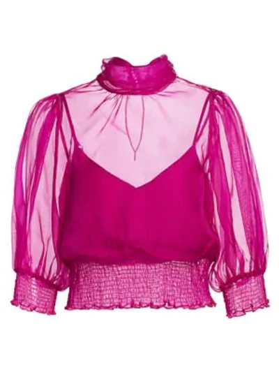 Shop Cinq À Sept Cleo Silk Organza Blouse In Pink Ruby
