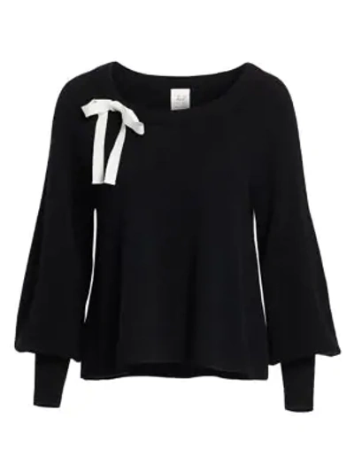 Shop Cinq À Sept Amelia Balloon-sleeve Ribbon Cashmere Sweater In Black