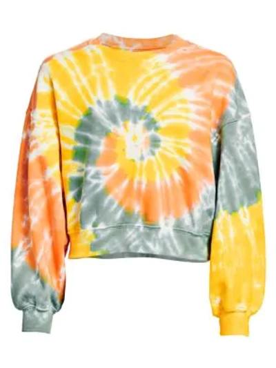 Shop Agolde Cropped Tie-dye Balloon-sleeve Sweatshirt In Swirled