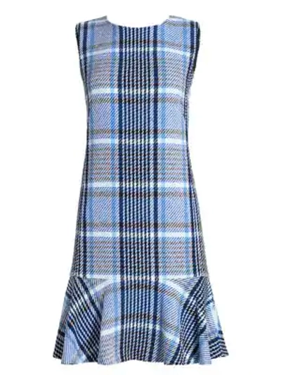 Shop Akris Punto Plaid Tweed Flounce Hem Shift Dress In Neutral