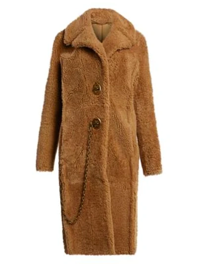 Shop Coach Long Shearling Coat In Caramel