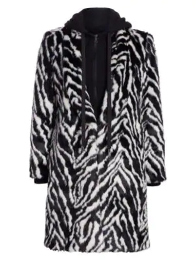 Shop Alice And Olivia Kylie Zebra-print Faux Fur Coat In Black White