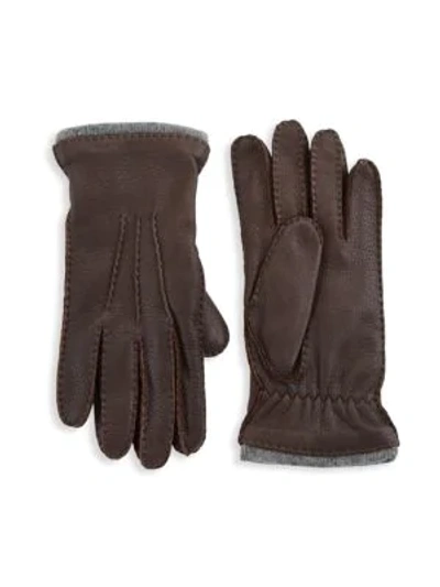 Shop Saks Fifth Avenue Collection Pebbled Leather Gloves In Brown