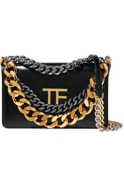 Shop Tom Ford Triple Chain Embellished Leather Shoulder Bag In Black