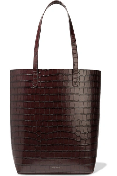 Shop Mansur Gavriel Everyday Croc-effect Leather Tote In Dark Brown