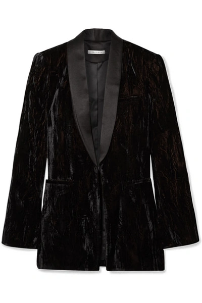 Shop Alice And Olivia Lola Satin-trimmed Crushed-velvet Blazer In Black