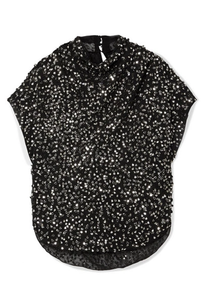 Shop Isabel Marant Imanea Paillette-embellished Embroidered Chiffon Top In Black