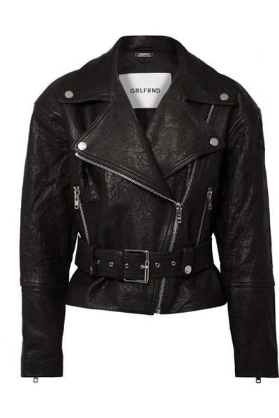 Shop Grlfrnd Charlie Crinkled-leather Biker Jacket In Black