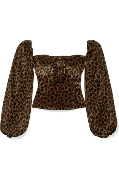 Shop Attico Bow-detailed Animal-print Velvet Top In Brown