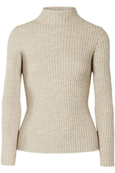 Shop Mansur Gavriel Ribbed Alpaca And Silk-blend Turtleneck Sweater In Beige