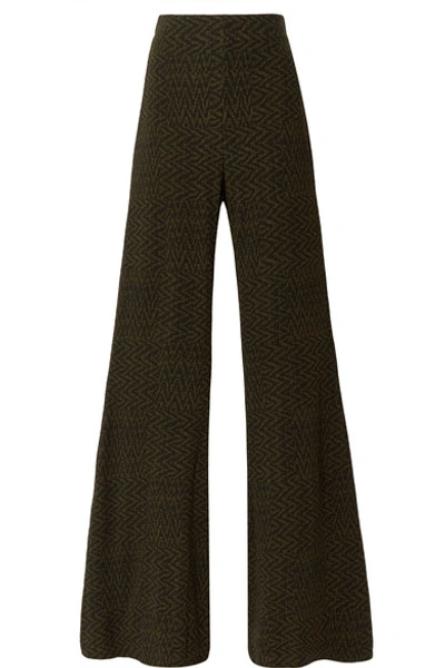 Shop Beaufille Riva Ribbed Jacquard-knit Flared Pants In Army Green