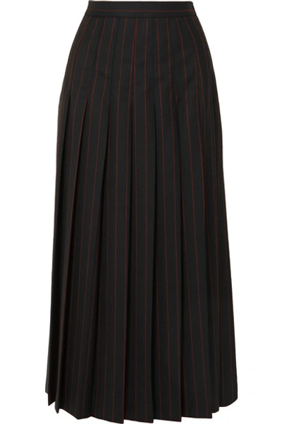 Shop Mcq By Alexander Mcqueen Paneled Pleated Pinstriped Grain De Poudre And Wool Skirt In Black