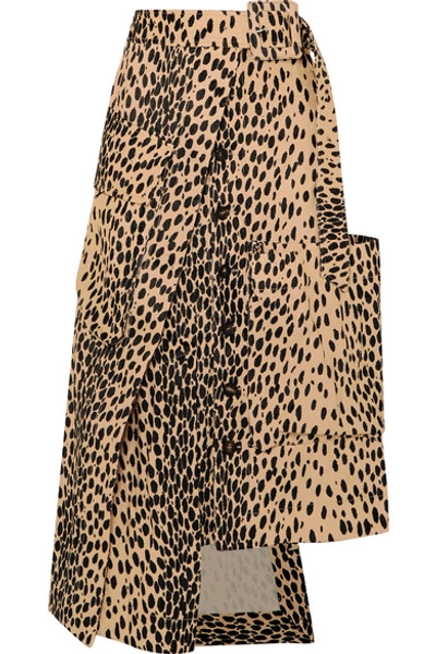 Shop Jacquemus Thika Leopard-print Cotton-blend Midi Skirt In Leopard Print