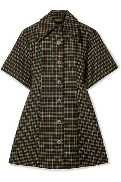 Shop Beaufille Piper Checked Twill Mini Dress In Forest Green