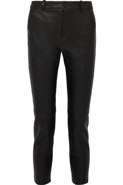 Shop Nili Lotan Montauk Cropped Lizard-effect Leather Slim-leg Pants In Black