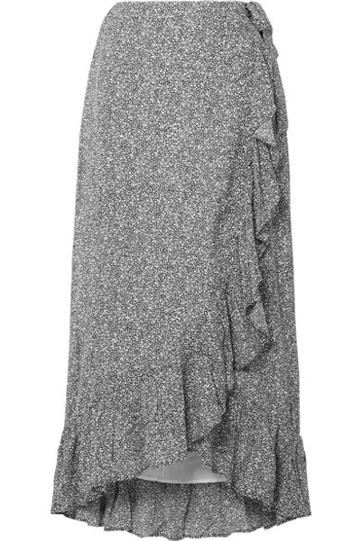 Shop Anine Bing Lucky Ruffled Printed Crepe Wrap Skirt In Anthracite