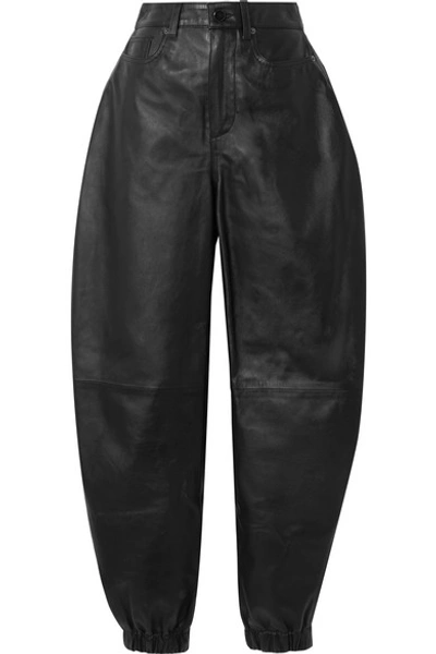 Shop Attico Leather Tapered Pants In Black