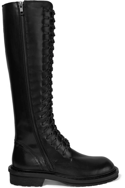 Shop Ann Demeulemeester Lace-up Leather Knee Boots In Black