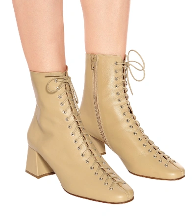 Shop By Far Becca Lace-up Leather Ankle Boots In Beige