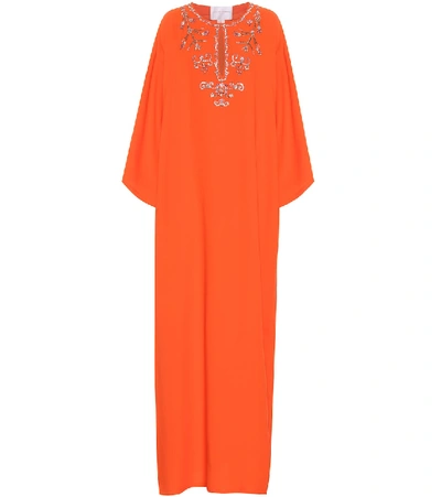 Shop Carolina Herrera Embellished Silk-crêpe Kaftan In Orange