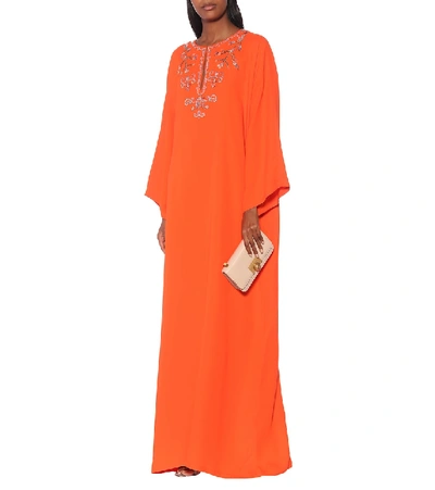 Shop Carolina Herrera Embellished Silk-crêpe Kaftan In Orange