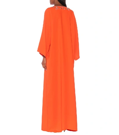 Shop Carolina Herrera Embellished Silk-crêpe Kaftan In Orange