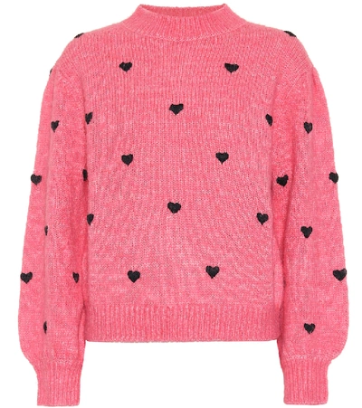 Shop Rixo London Ariana Heart-embroidered Sweater In Pink