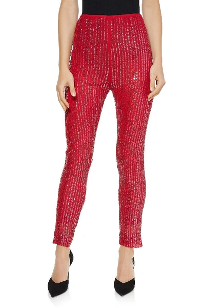 Pre-owned Halston Red Chiffon Sequin Pants