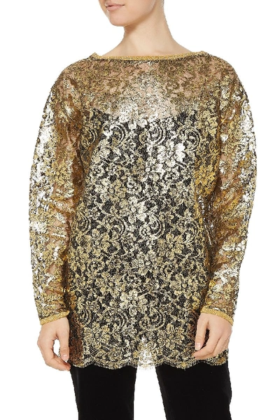 Pre-owned Dior Gold Woven Metallic Floral Top