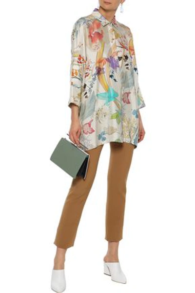 Shop Agnona Floral-print Silk-twill Tunic In Neutral