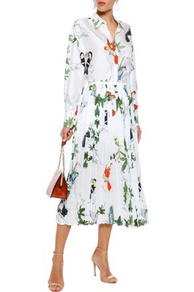 Shop Agnona Woman Printed Silk-twill Shirt White